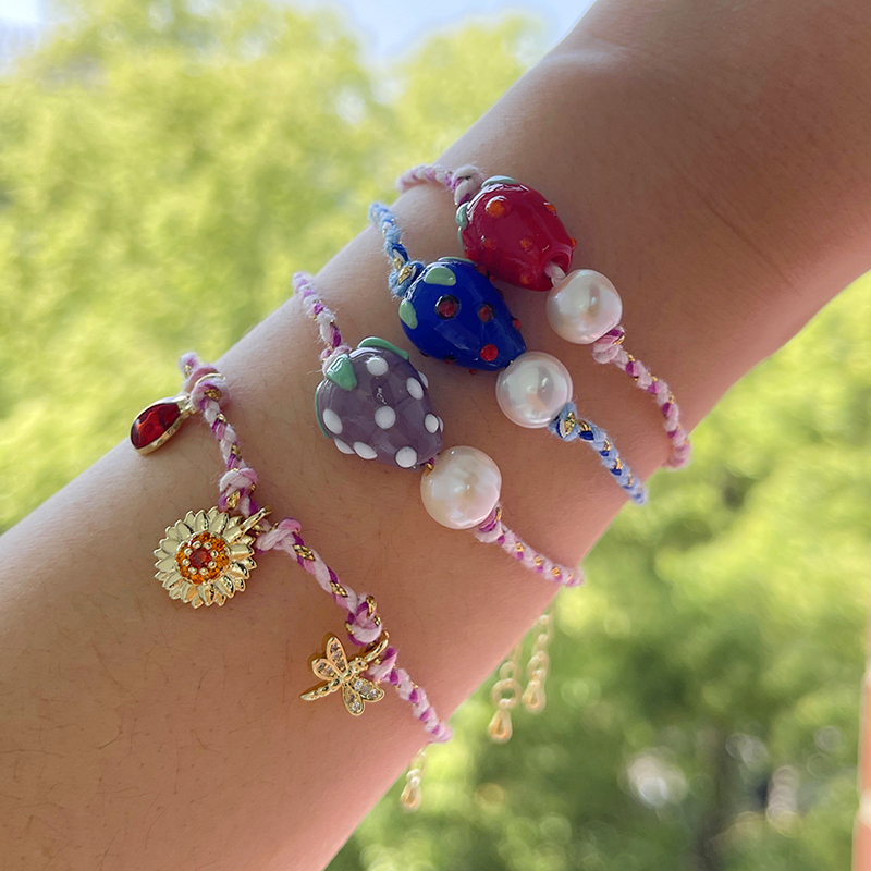 Pulsera Trenzada De Perlas De Agua Dulce Con Efecto Fresa Y Gotas De Aceite [perla De Agua Dulce Natural]