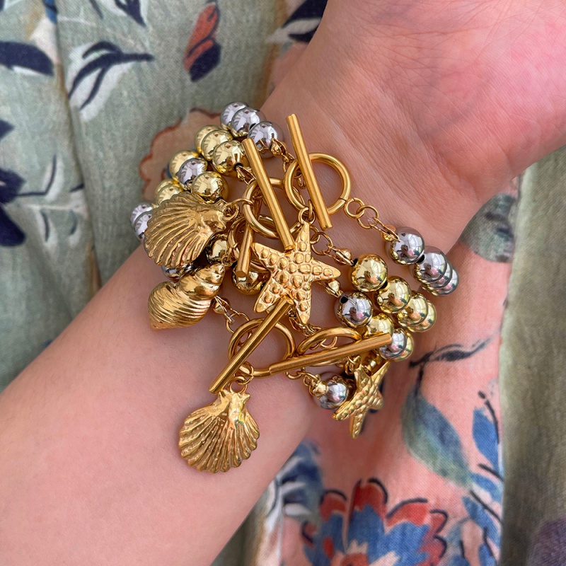 Pulsera De Cuentas Con Cierre Ot De Caracola De Acero Y Titanio