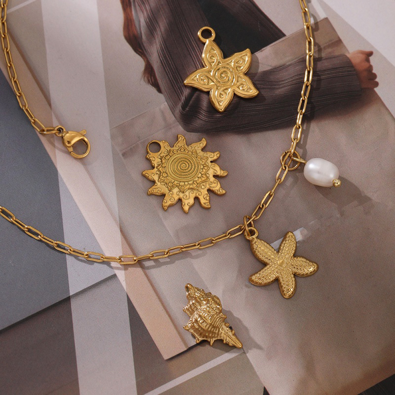 Collar De Perlas De Agua Dulce Con Forma De Estrella De Mar Y Acero De Titanio