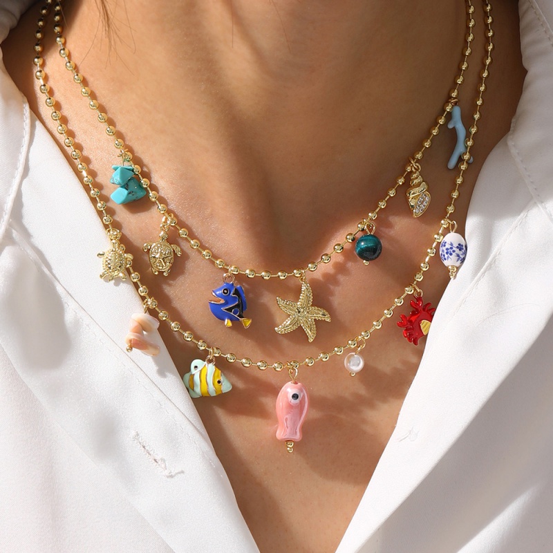 Collar De Cuentas De Cobre Con Forma De Estrella De Mar Y Gotas De Aceite (3 Mm)