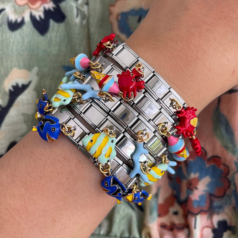 Pulsera De Módulo Cuadrado De Acero Y Titanio Con Diseño De Helado Con Gotas De Aceite