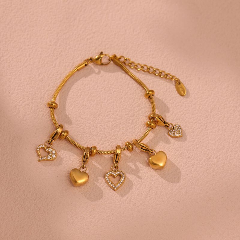 Gold Stainless Steel Diamond Heart Bracelet