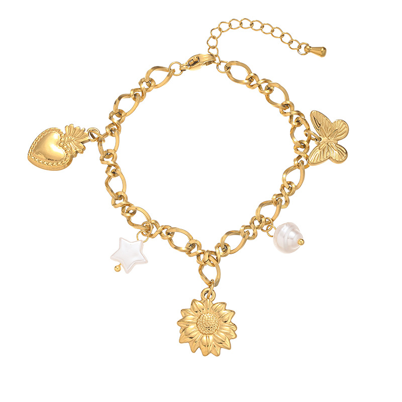 Pulsera De Lazo De Corazón De Perla De Acero De Titanio