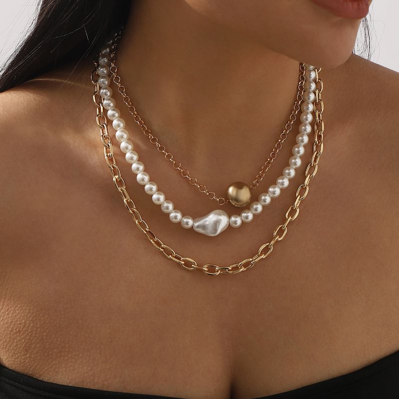 Collar Multicapa Con Cuentas De Perlas De Aleación