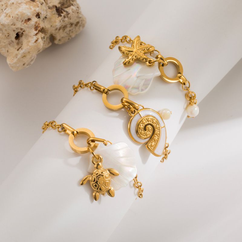 Pulsera De Acero Inoxidable Con Forma De Tortuga Estrella De Mar Y Caracola