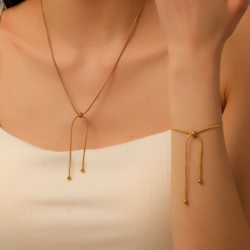 Gold Cross Set Titanium Steel Cross Pull Necklace Bracelet Set