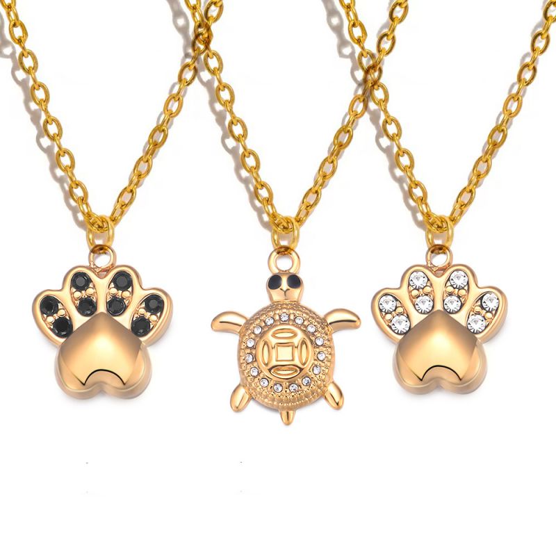 Collar De Pata De Gato Con Forma De Tortuga Y Diamantes