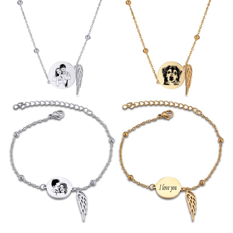 Collar De Plumas Con Medallón De Acero Inoxidable Personalizado