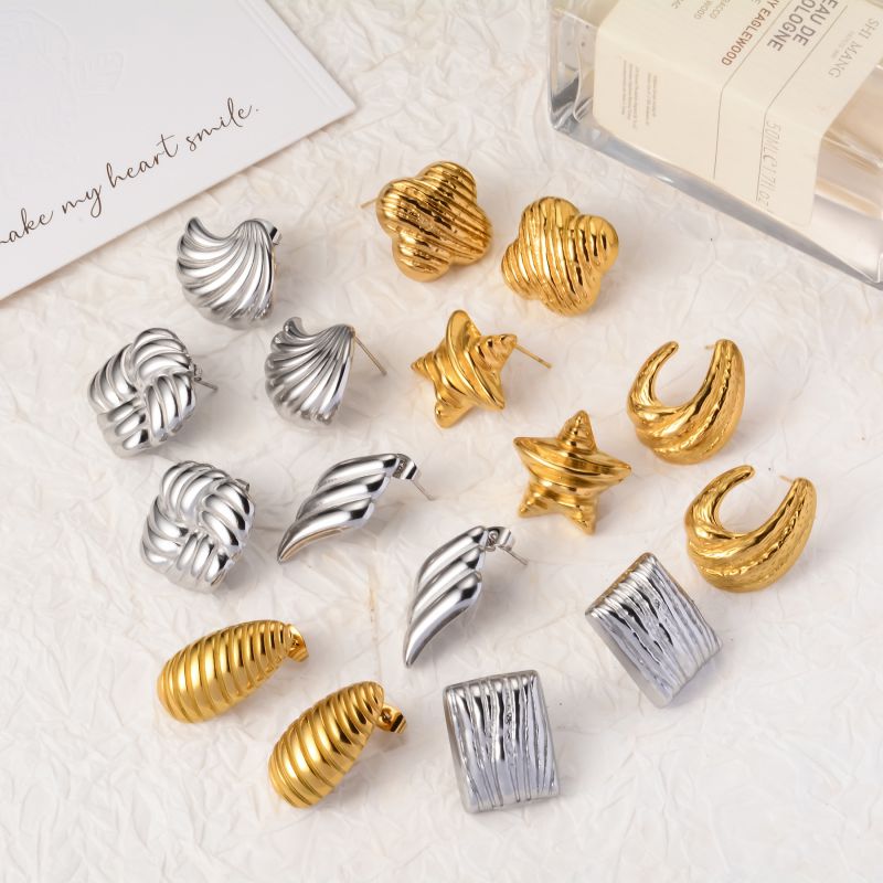 Steel Color 1 Stainless Steel C-shaped Earrings