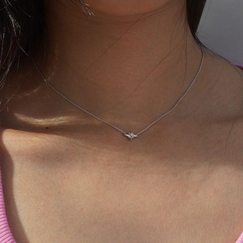 Gold Silver Plated Diamond Four-pointed Star Necklace