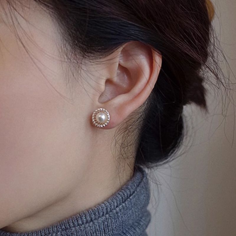 Pendientes Redondos De Perla De Plata