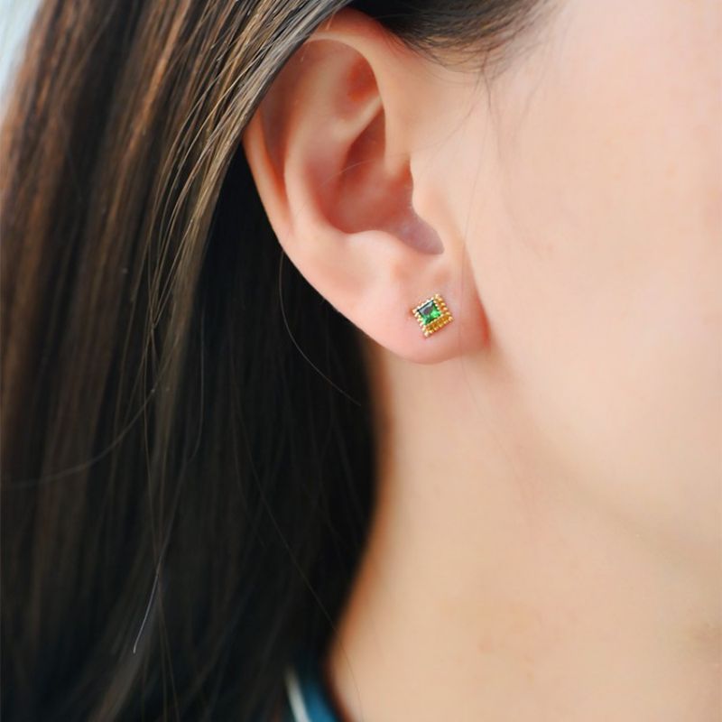 Pendientes Cuadrados De Diamantes De Plata
