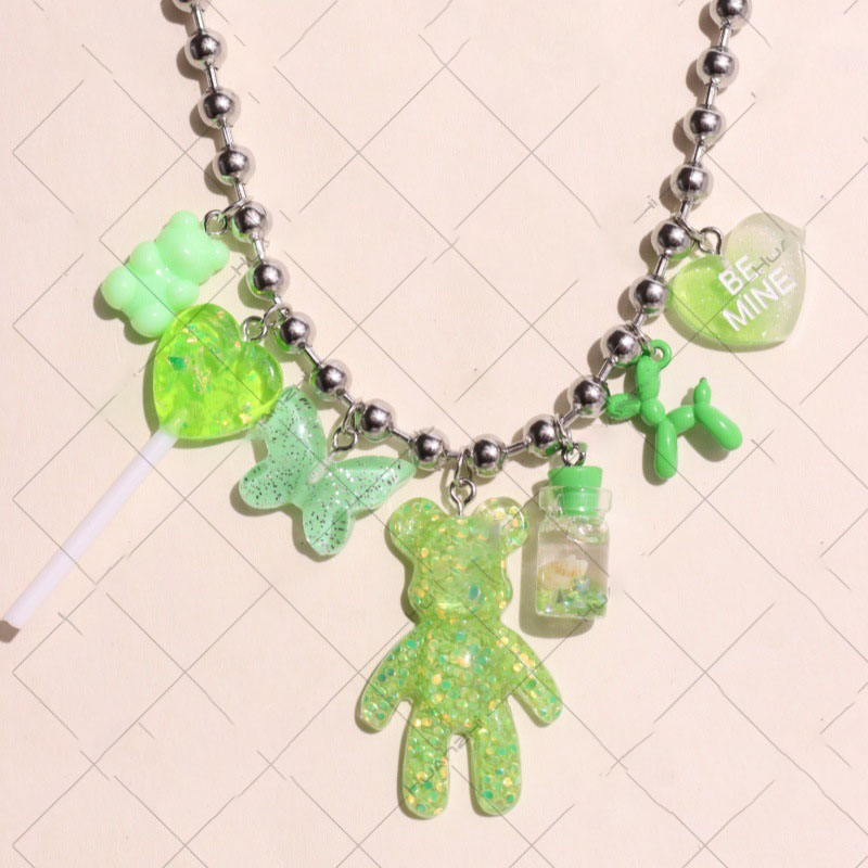 A Resin Glitter Sequin Bear Balloon Dog Small Round Bead Necklace