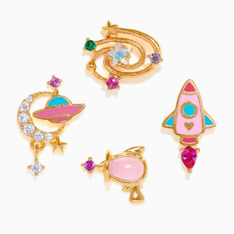Silver Copper Plated Gold Diamond Rocket Geometric Earring Set
