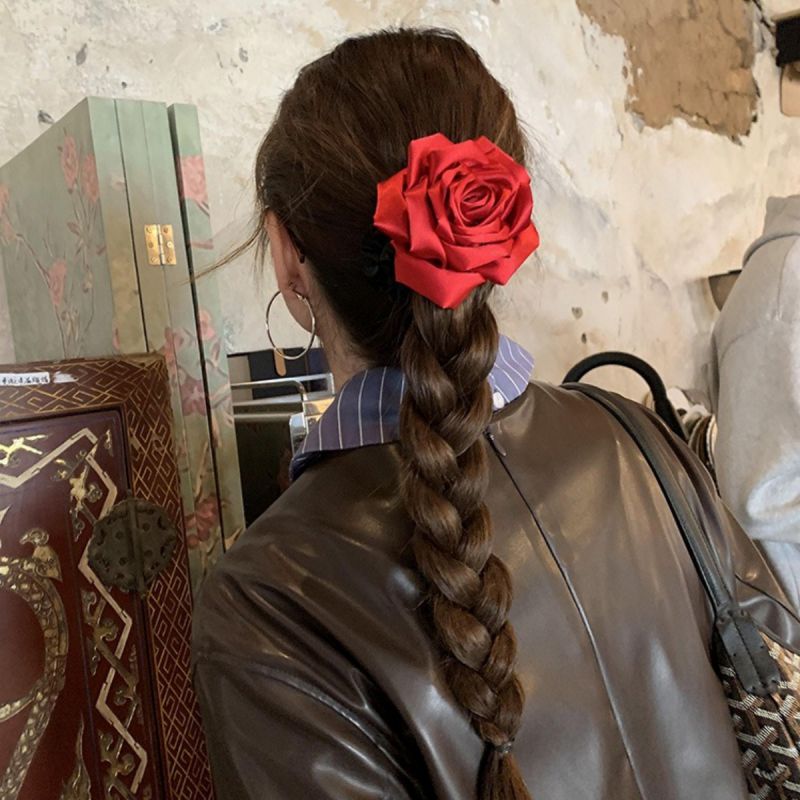 Red Rose Hair Ring Rose Satin 3d Hairband