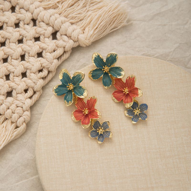 Color Oil Painting Colorful Flower Earrings