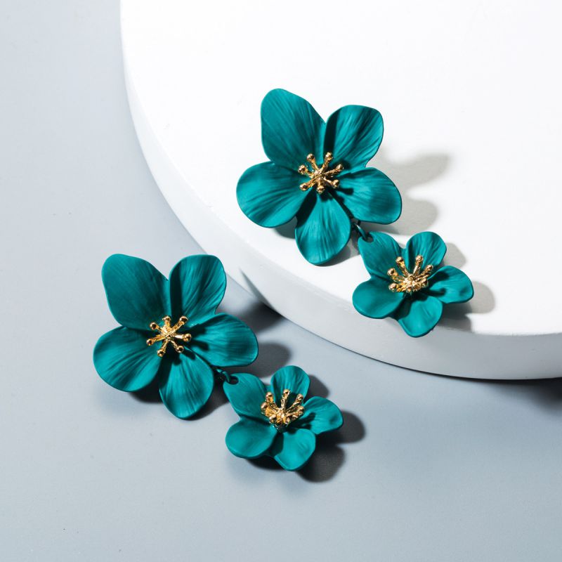 Royal Blue Alloy Flower Earrings