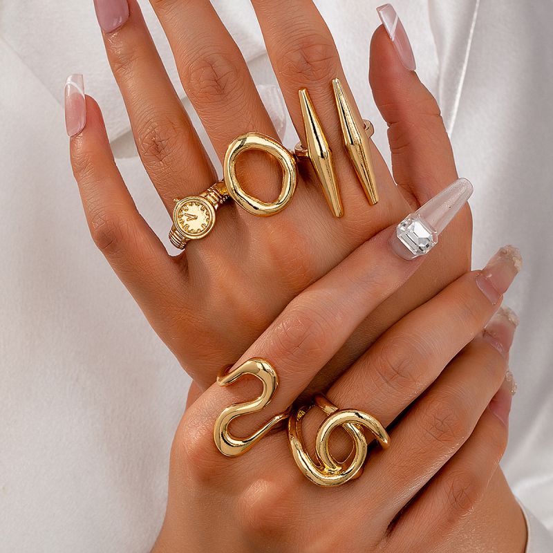 Juego De Anillos Huecos Geométricos De Aleación