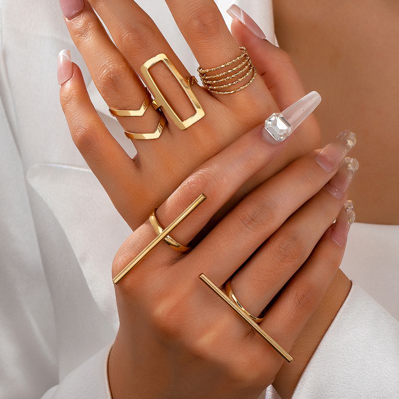 Juego De Anillos Huecos Irregulares De Aleación