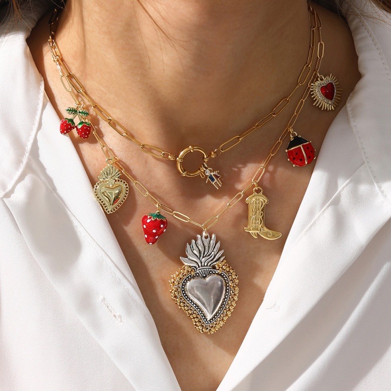 Gold 1 Rice Bead Heart Oil Drop Fruit Insect Necklace