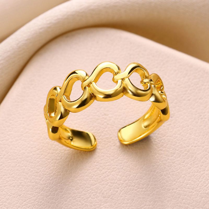 Anillo Geométrico De Acero Inoxidable Con Cruz Hueca Y Flor De Lava