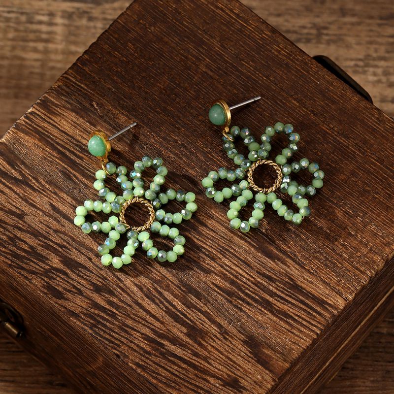 Pendientes De Flores Con Cuentas De Cristal