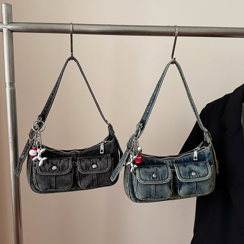 Bolso De Hombro De Mezclilla Con Doble Bolsillo