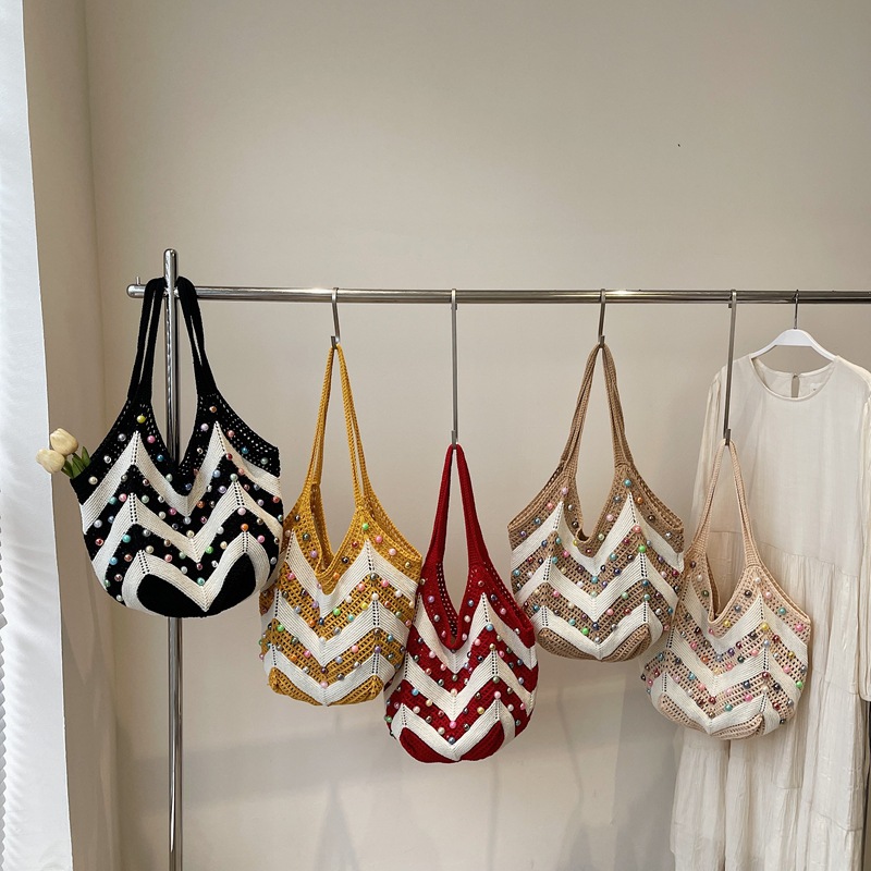 Bolso De Hombro De Tela Con Cuentas De Gran Capacidad