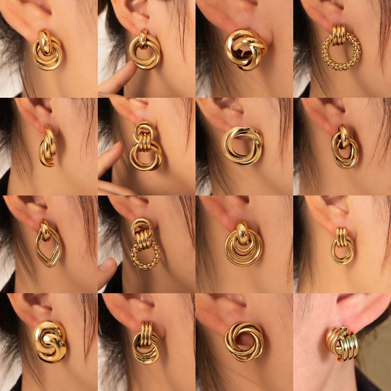 Pendientes De Acero Inoxidable Con Textura Irregular De Cruz Circular Geométrica