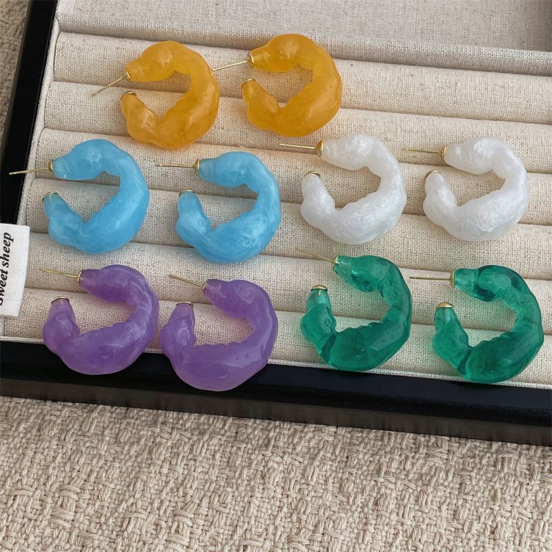 Purple Acrylic Irregular C-shaped Earrings