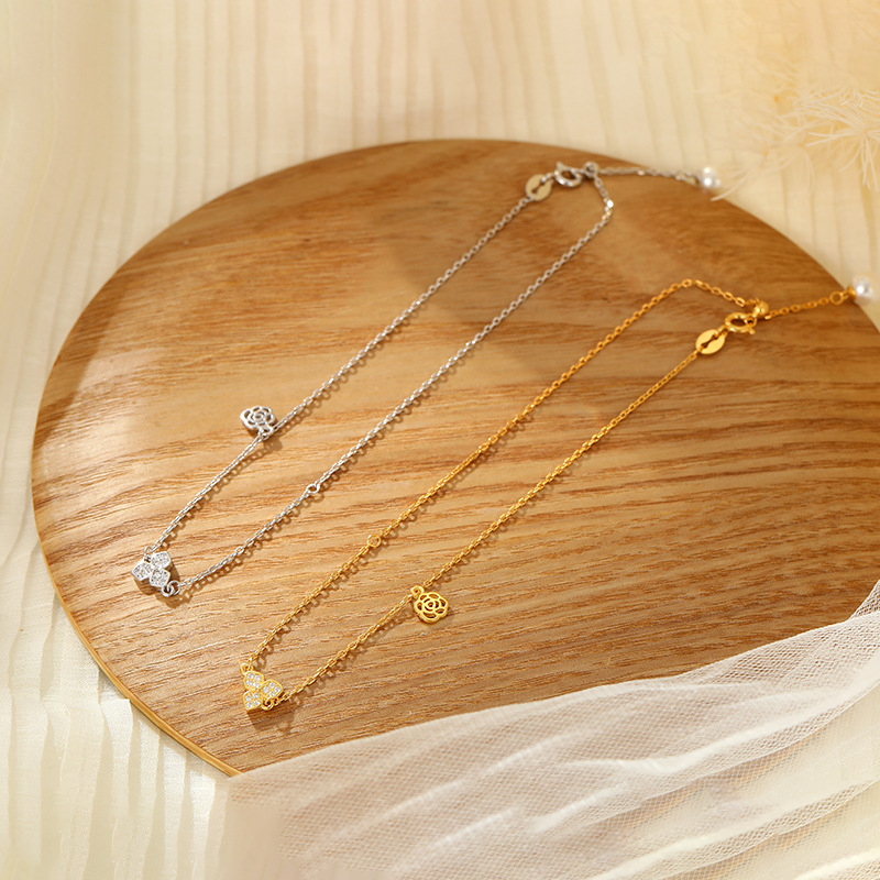 Gold Silver And Diamond Clover Anklet