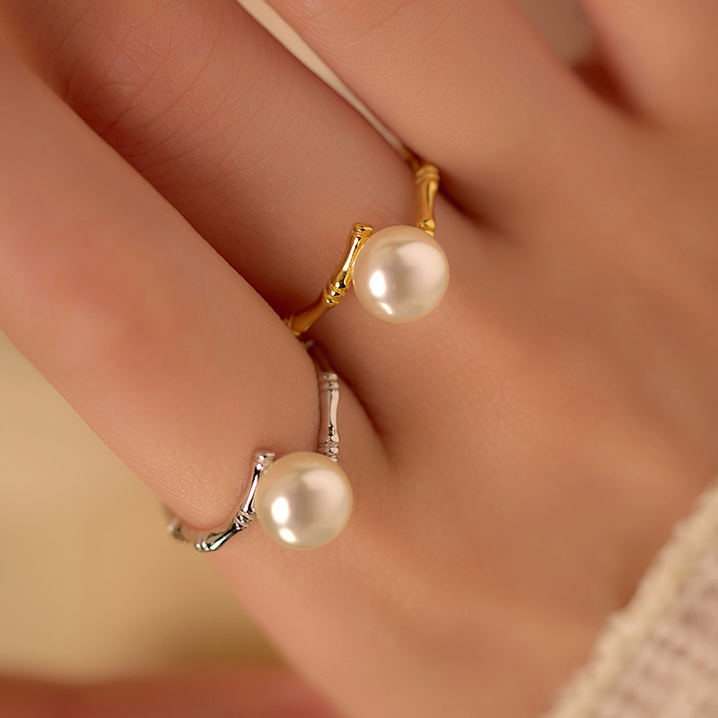 Gold Silver Pearl Bamboo Ring