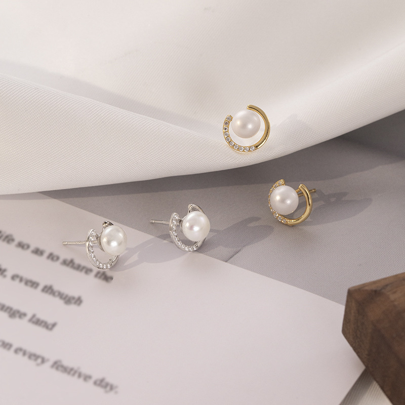 Pendientes De Perlas De Plata Y Diamantes