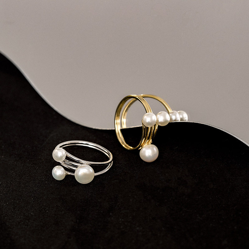 【white Gold】 Silver Pearl Round Ring