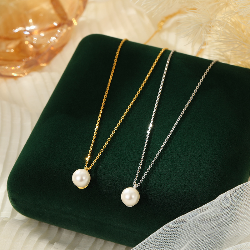 Gold Round Pearl Necklace