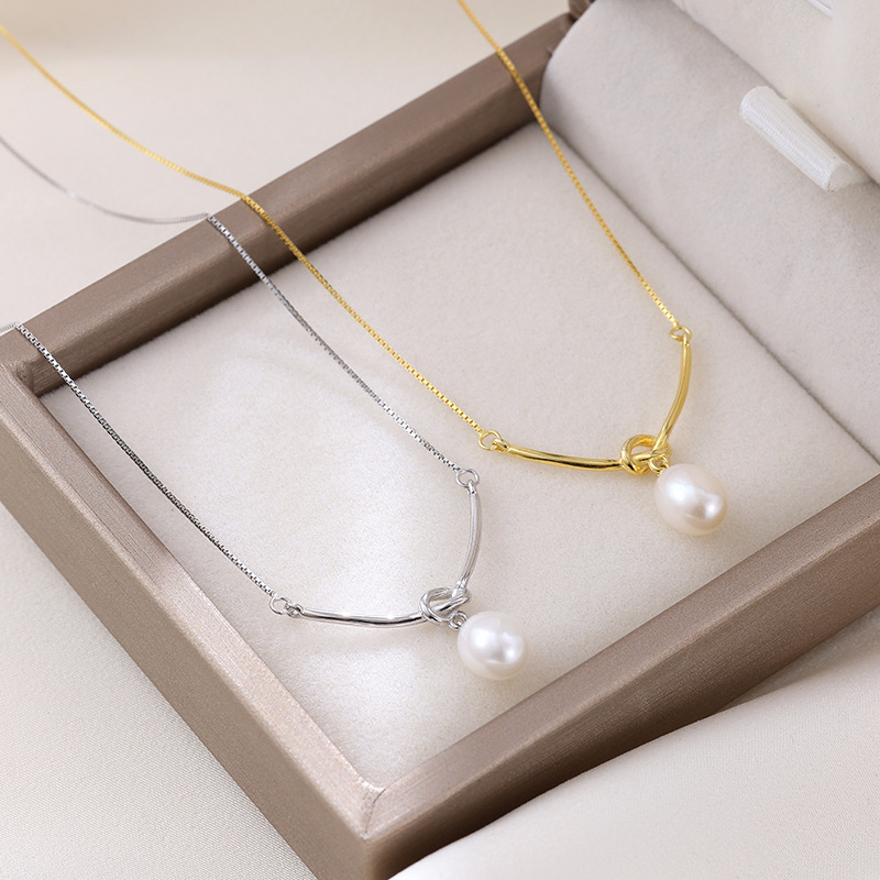 Gold Silver Pearl Knot Necklace