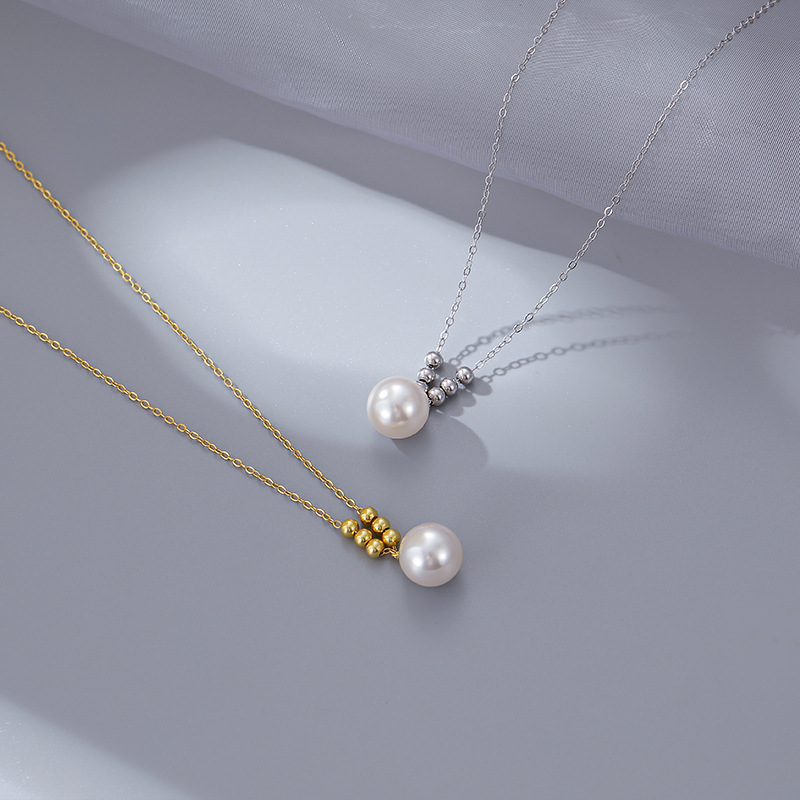 Silver Plated With Gold Silver Pearl Necklace