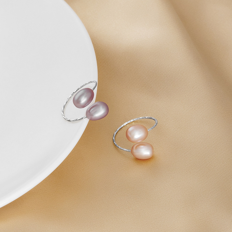 Silver-purple Beads Silver Pearl Ring