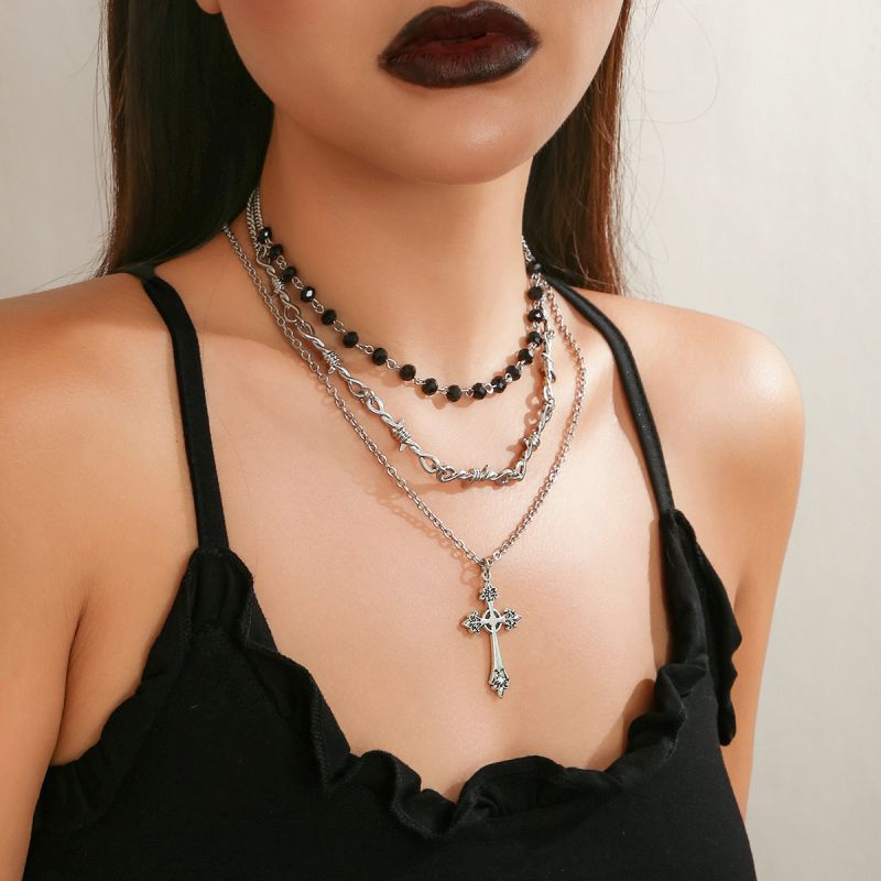 Steel Color-cross Alloy Cross Multilayer Necklace