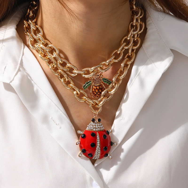 Red 2 Oil Dripping Ladybug Cherry Beaded Bracelet (6mm) Small