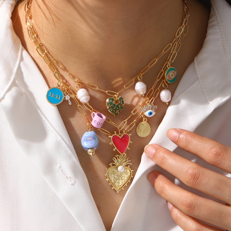 Gold 1 Freshwater Pearl Heart Necklace With Zirconia Cross