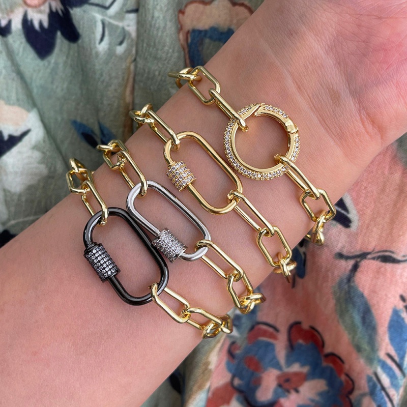 Gold 1 Copper Inlaid Zircon Ring Bracelet
