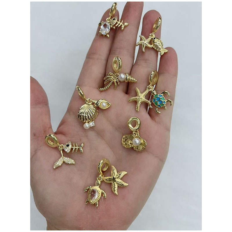 Colgante Geométrico De Cobre Dorado Con Forma De Espina De Pescado Estrella De Mar Cola De Tortuga Y Diamante (sin Cadena)