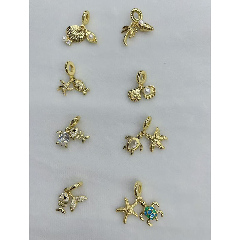Gold 1 Copper Gold-plated Shell Coconut Tree Starfish And Turtle Pendant (without Chain)