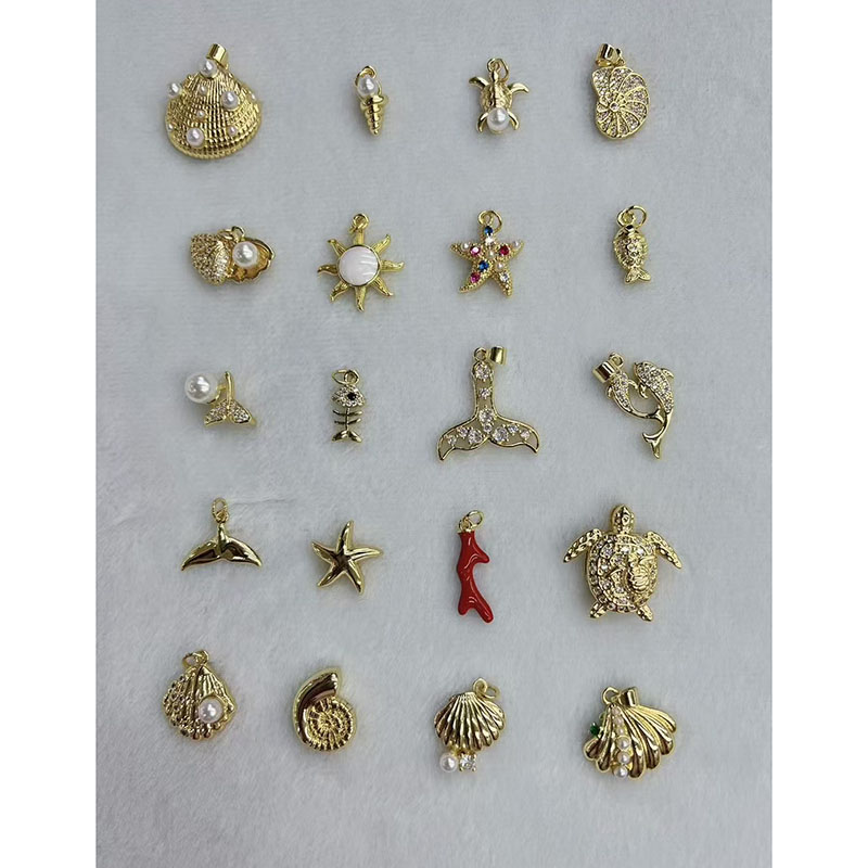 Gold 1 Copper Gold-plated Pearl Shell Turtle Conch Fish Tail Geometric Pendant (without Chain)