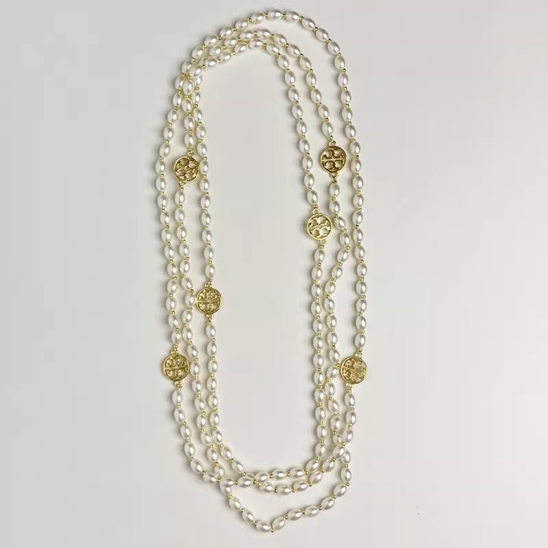 Gold Necklace Pearl Beaded Geometric Layered Necklace