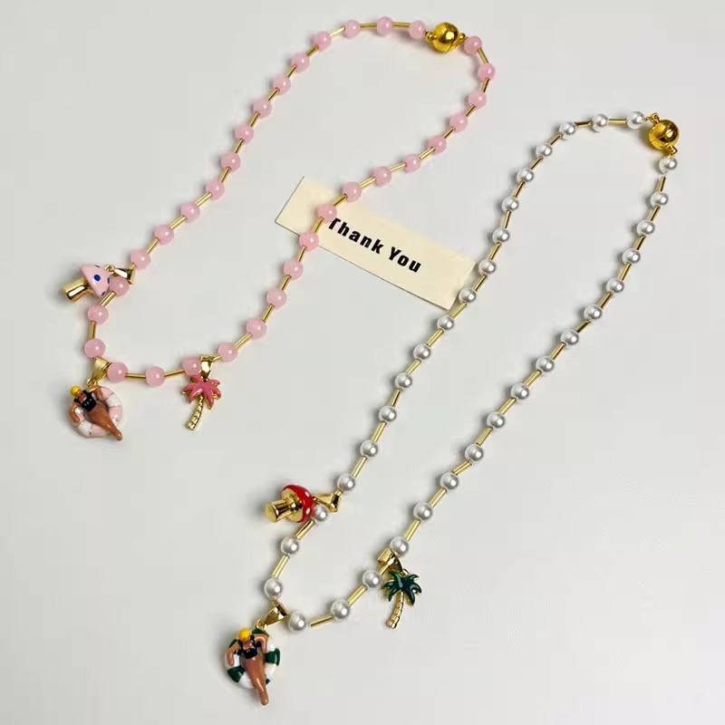Collar De Aleación Con Forma De Coco Y Hongo Perlado