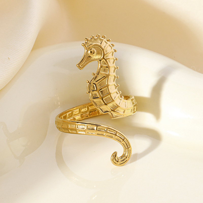 Gold Stainless Steel Seahorse Ring