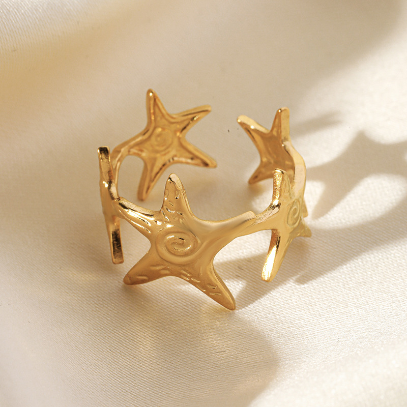 Gold Stainless Steel Starfish Ring