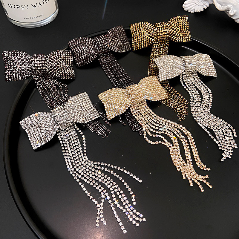 Spring Clip-black Purple Copper Diamond Bow Hairpin
